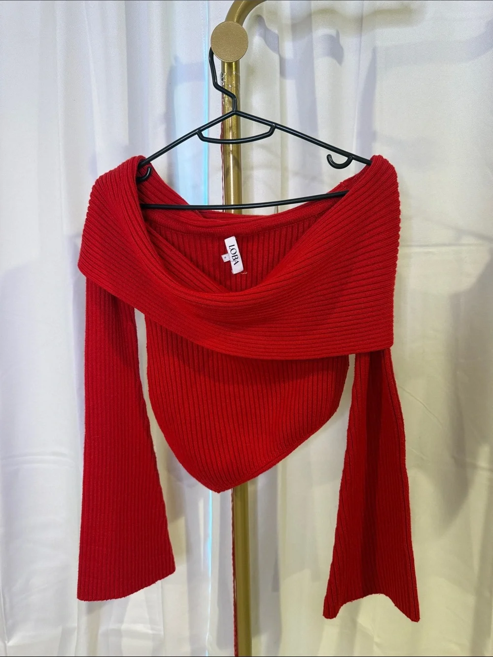 LOBA REVOLVE TAZ OFF THR SHOULDER SWEATER Small Loyal Red Ribbed Knit Scarf